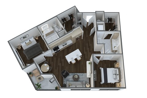 Floor plan for 2 beds, 2 baths, 1097 sqft